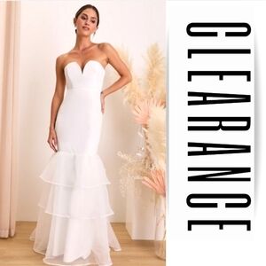 Lulus Forever Passionate White Organza Strapless Tiered Maxi Dress